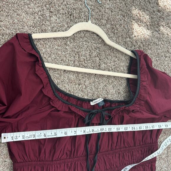 American Eagle Long-Sleeve Ruched Poplin Blouse Red Sz L Prarie Vamp Milkmaid - Picture 5 of 12